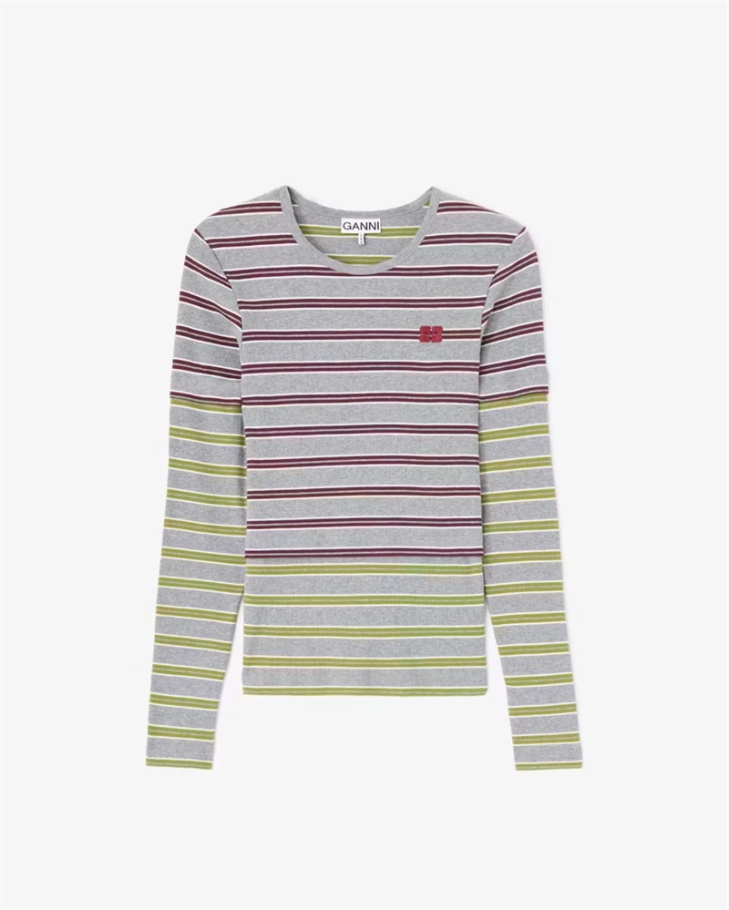 GANNI A1040472 SOFT COTTON RIB LONG SLEEVE DOUBLE LAYER PORT ROYALE