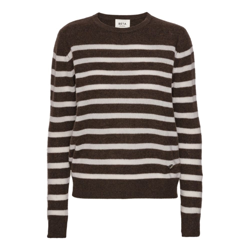BETA STUDIOS ABBIE STRIPED O-NECK COFFEE BROWN/ALMOST WHITE