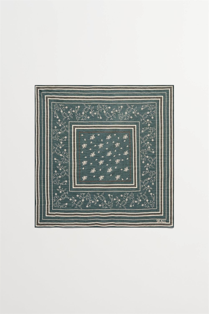 SKALL STUDIO SCARF 55X55 DARK GREEN/BROWN