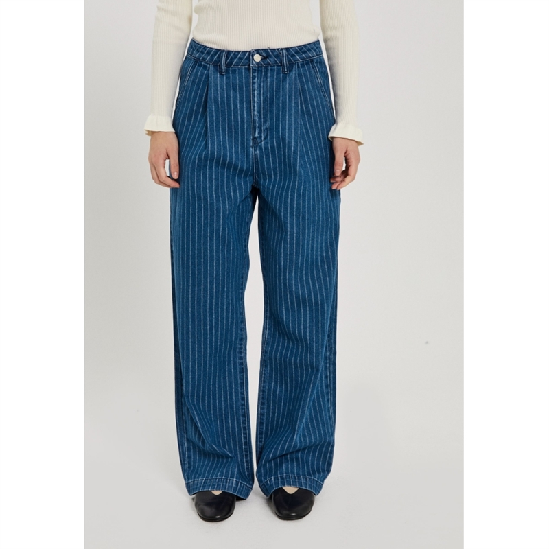 NORR KENZIE PLEAT WIDE JEANS BLUE STRIP