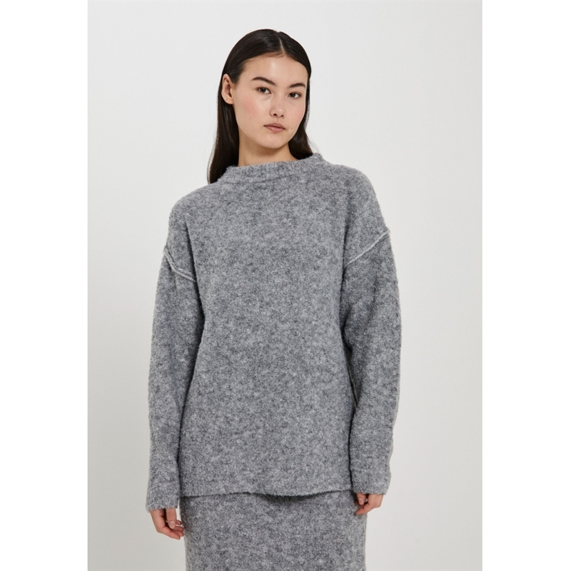 NORR FILINE KNIT TOP LIGHT GREY MELANGE