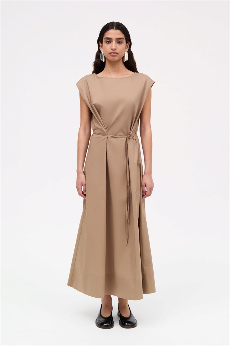 MKDT STUDIO DAJA SHEER COTTON ORGANIC DRESS TAUPE