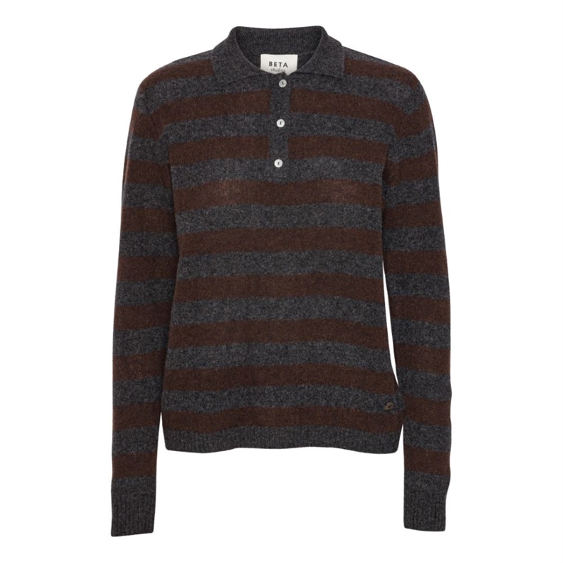 BETA STUDIOS LIZZIE POLO STRIPES ANTHRACITE/COFFEE BROWN