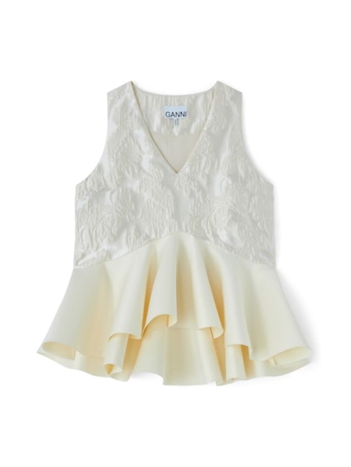 GANNI A1040097 SATIN CLOQUE TOP EGRET