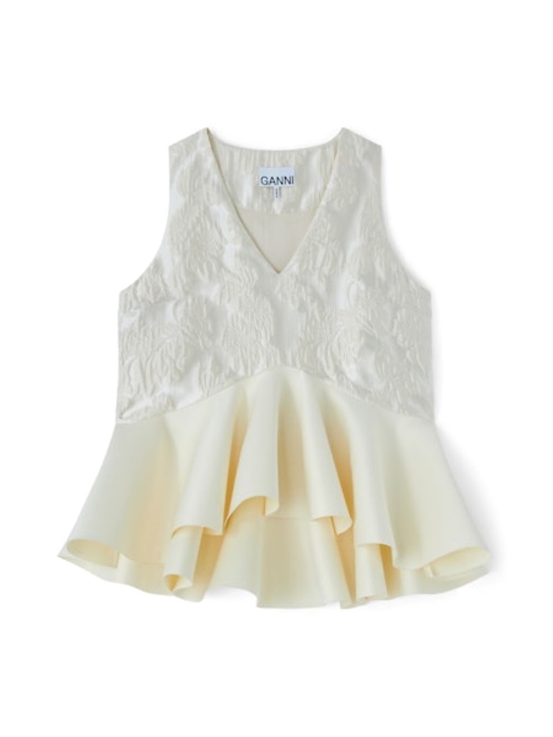GANNI A1040097 SATIN CLOQUE TOP EGRET