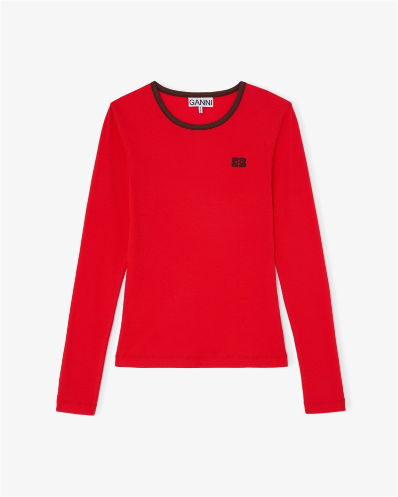 GANNI A1040390 SOFT COTTON RIB LS HIGH RISK RED
