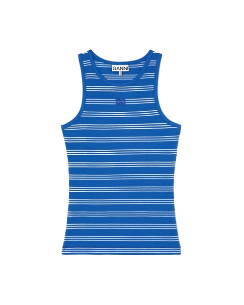 GANNI A1040452 SOFT COTTON RIB STRIPE TANK NOUVEAN NAVY
