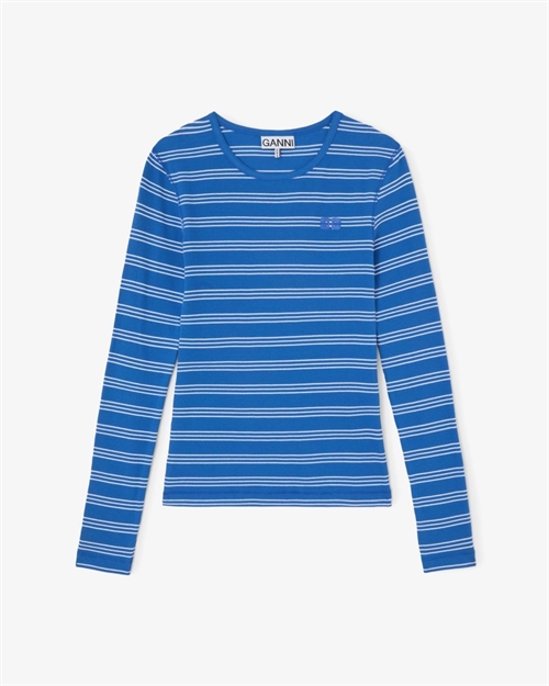GANNI A1040453 SOFT COTTON RIB STRIPE LS NOUVEAN NAVY