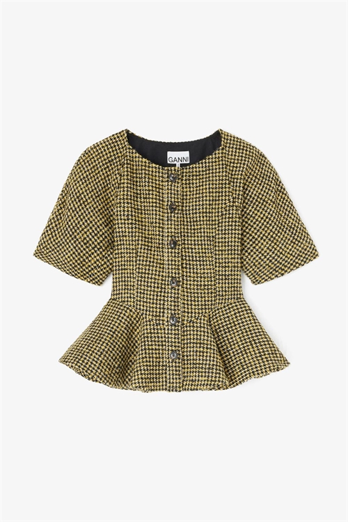GANNI A1040492 WOOLLEN CHECK PEPLUM BLOUSE BLAZING YELLOW