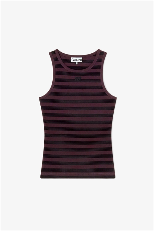 GANNI A1050049 STRIPE RIB TANK TOP CHOCOLATE PLUM