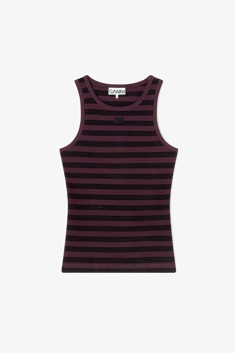 GANNI A1050049 STRIPE RIB TANK TOP CHOCOLATE PLUM