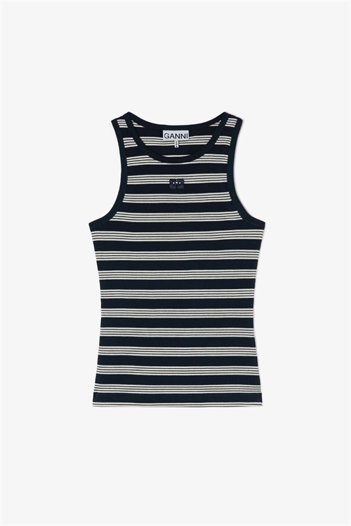 GANNI A1050049 STRIPE RIB TANK TOP SKY CAPTAIN