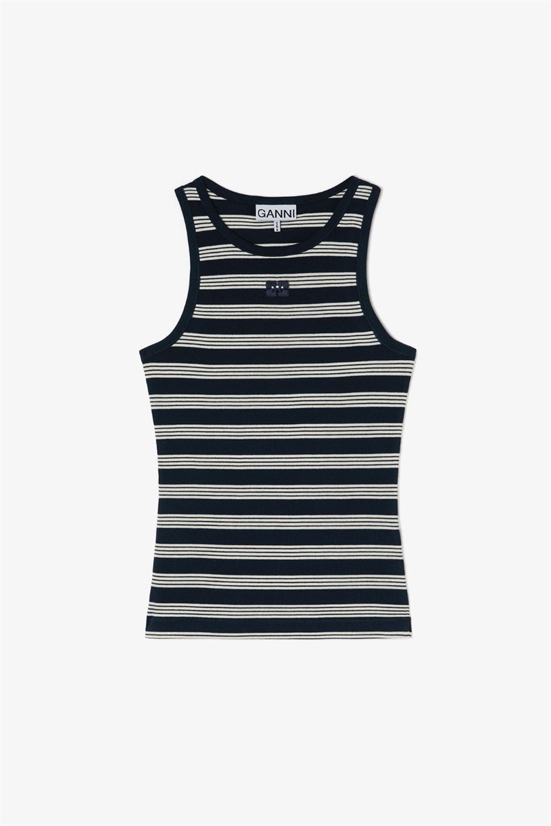 GANNI A1050049 STRIPE RIB TANK TOP SKY CAPTAIN