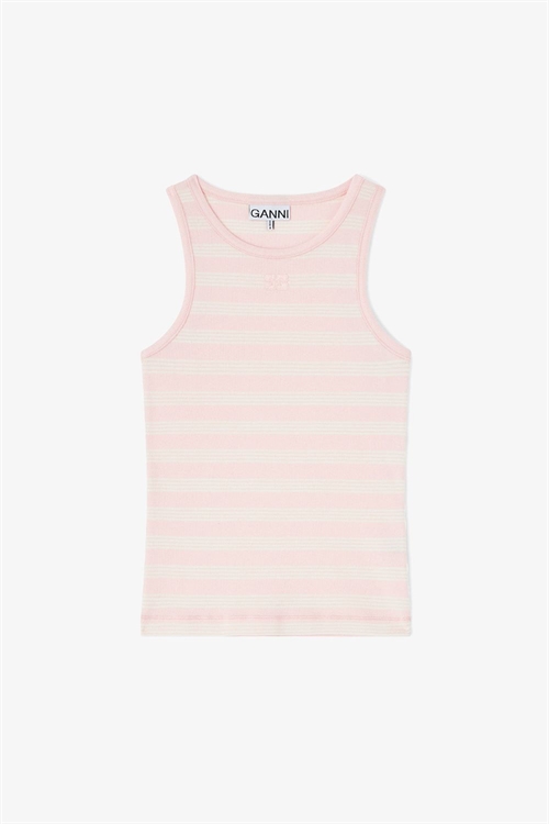 GANNI A1050049 STRIPE RIB TANK TOP CHALK PINK