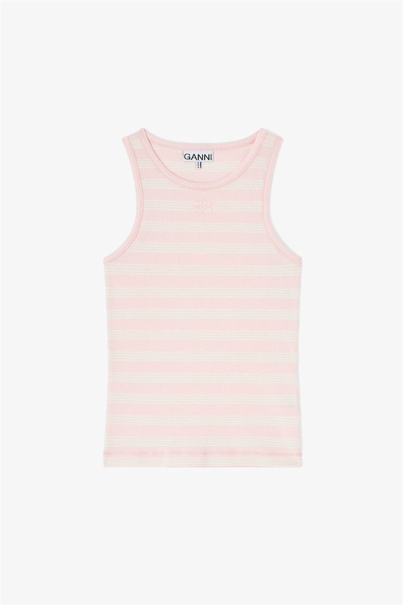 GANNI A1050049 STRIPE RIB TANK TOP CHALK PINK