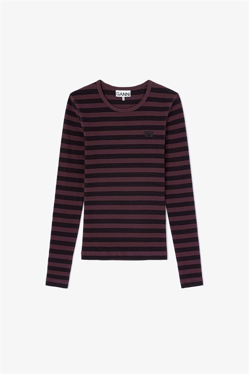 GANNI A1050066 STRIPE RIB BLOUSE CHOCOLATE PLUM