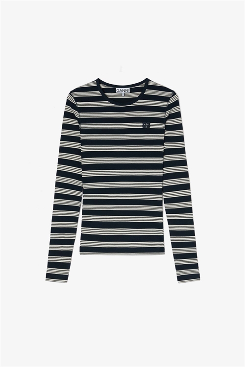 GANNI A1050066 STRIPE RIB BLOUSE SKY CAPTAIN