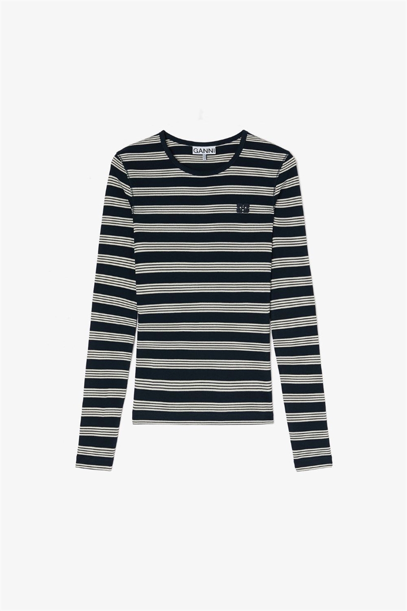 GANNI A1050066 STRIPE RIB BLOUSE SKY CAPTAIN