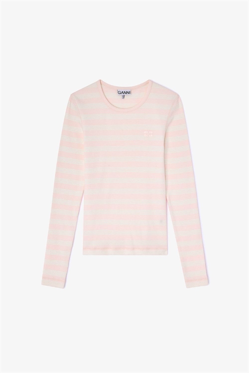GANNI A1050066 STRIPE RIB BLOUSE CHALK PINK