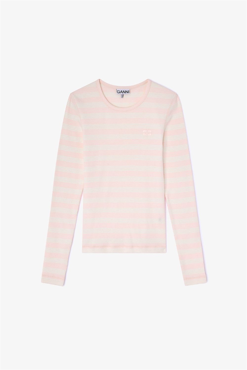 GANNI A1050066 STRIPE RIB BLOUSE CHALK PINK
