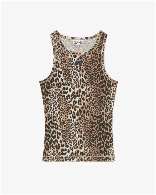 GANNI A1050073 SOFT COTTON RIB TANK TOP LEOPARD