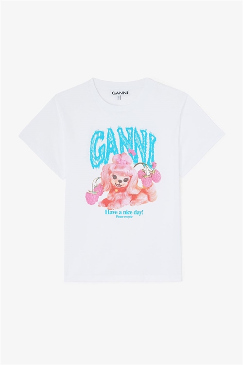 GANNI A1050142 BASIC COTTON T-SHIRT PINK DOG BRIGHT WHITE
