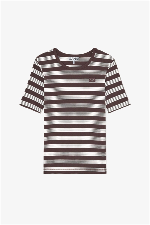 GANNI A1050193 COTTON RIB SS T-SHIRT STRIPE MOLE