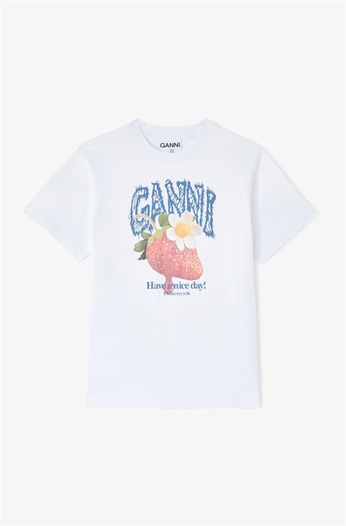 GANNI A1050291 BASIC COTTON STRAWBERRY PRINT BRIGHT WHITE