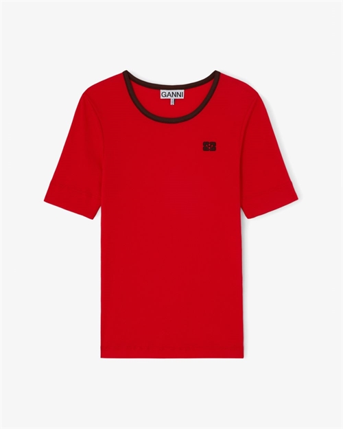 GANNI A1050216 SOFT COTTON RIB TEE HIGH RISK RED