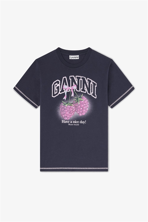 GANNI A1050219 RASPBERRY PRINT T-SHIRT PHANTOM