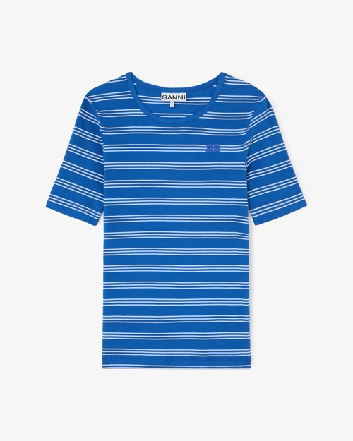 GANNI A1050256 SOFT COTTON RIB STRIPE TEE NOUVEAN NAVY