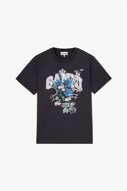 GANNI A1050331 RELAXED T-SHIRT FLOWER PRINT PHANTOM