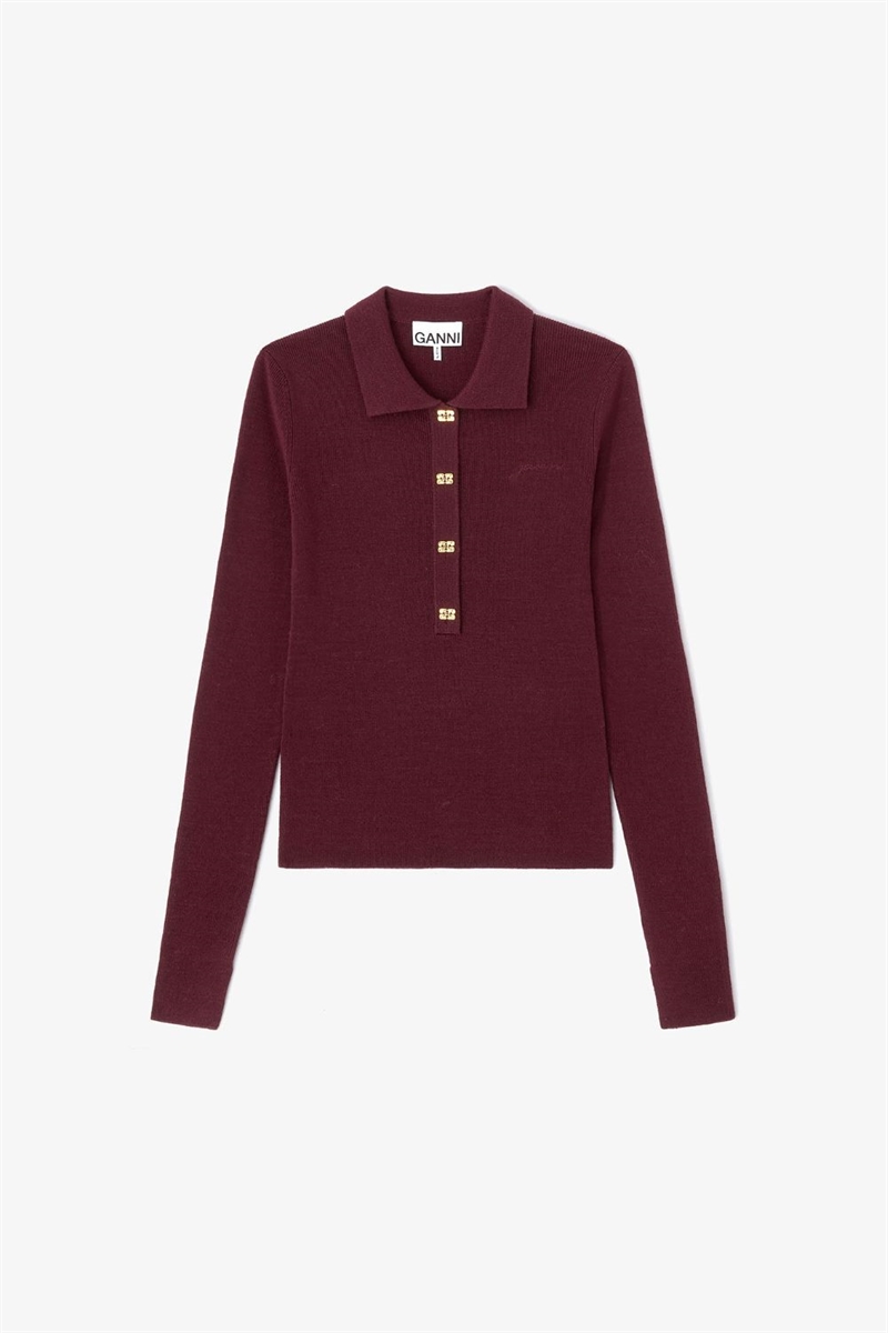 GANNI A1070125 KNITTED POLO SHIRT RED DAHLIA