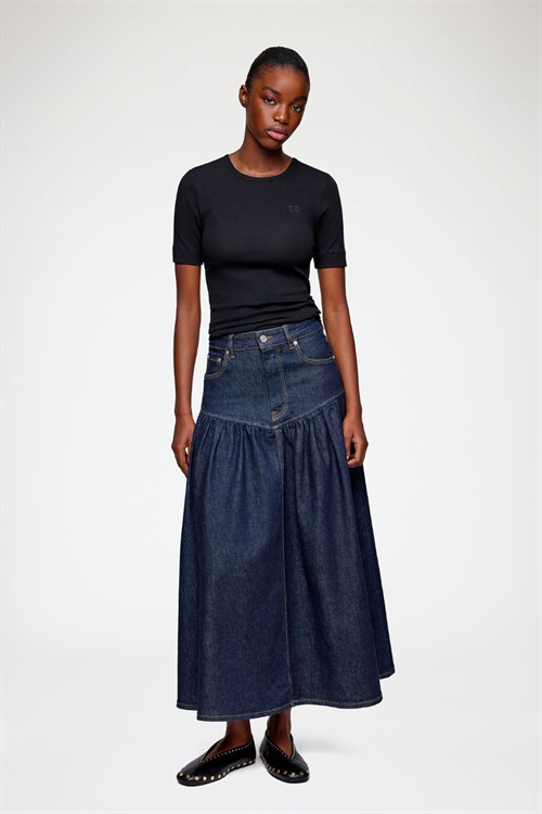 GANNI A1090248 STRETCH DENIM LONG SKIRT RINSE