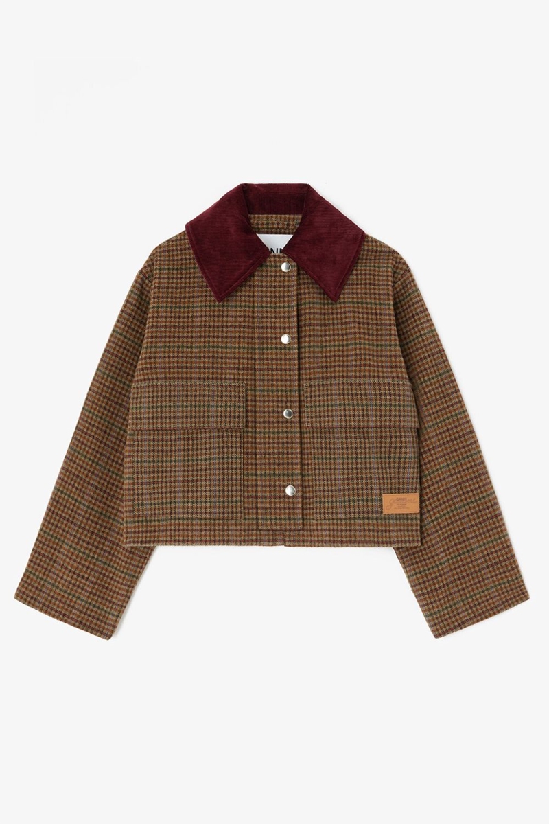 GANNI A1130027 HEAVY CHECK TWILL SHORT BARN JACKET MULTICOLOUR