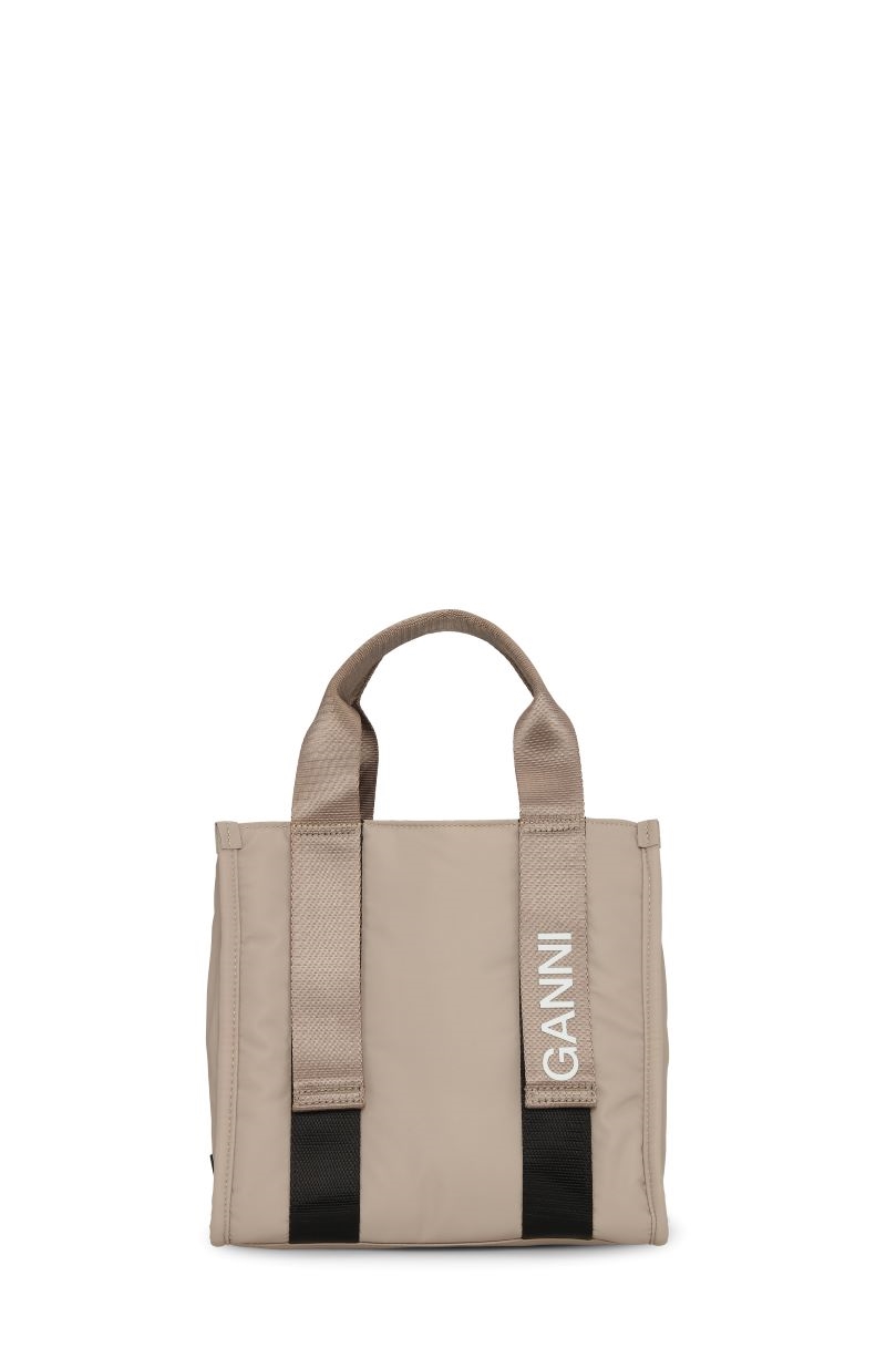 GANNI RECYCLED TECH SMALL TOTE BAG OYSTER GREY