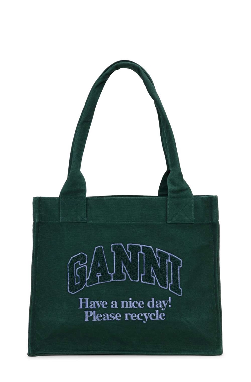 GANNI A6280 LARGE CANVAS TOTE FOREST NIGHT