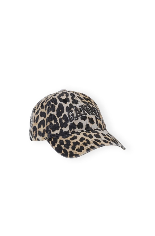GANNI A6898 WASHED COTTON CANVAS CAP LEOPARD