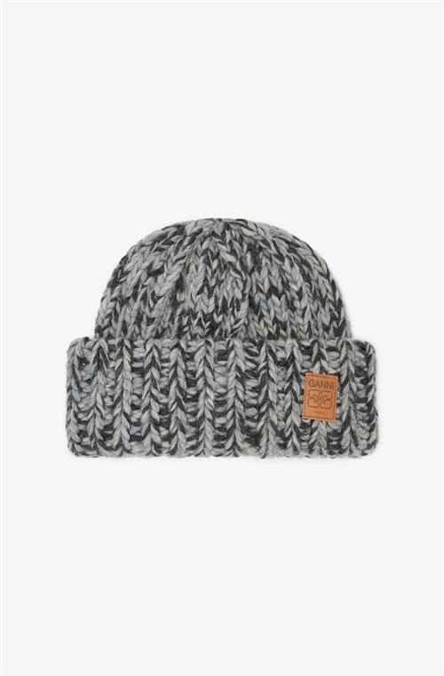 GANNI A6904 GRAPHIC WOOL HAND KNIT BEANIE PHANTOM