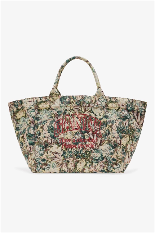 GANNI A7081 SHOPPER XXL TAPESTRY REVERSIBLE JADEITE