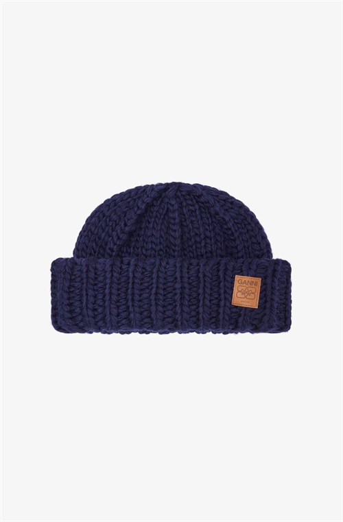 GANNI A7171 GRAPHIC WOOL HAND KNIT BEANIE SKY CAPTAIN