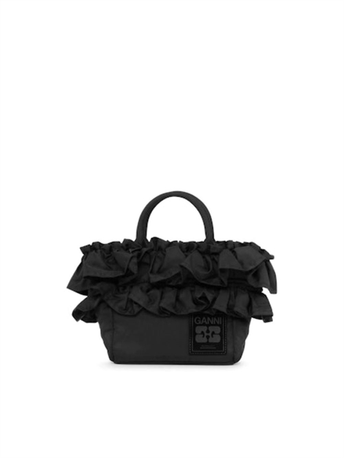 GANNI A7187 MINI SHOPPER RUFFLE BLACK