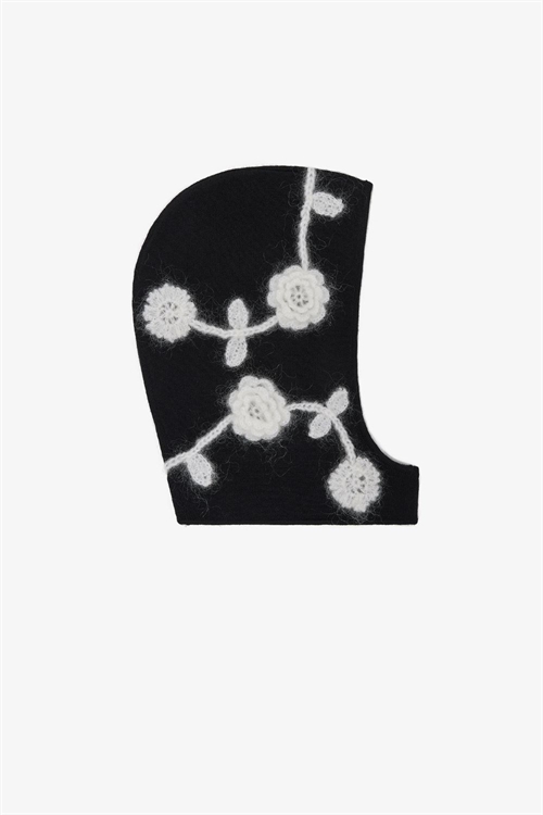 GANNI A7211 SORT BALACLAVA MED BLOMSTERMØNSTER BLACK