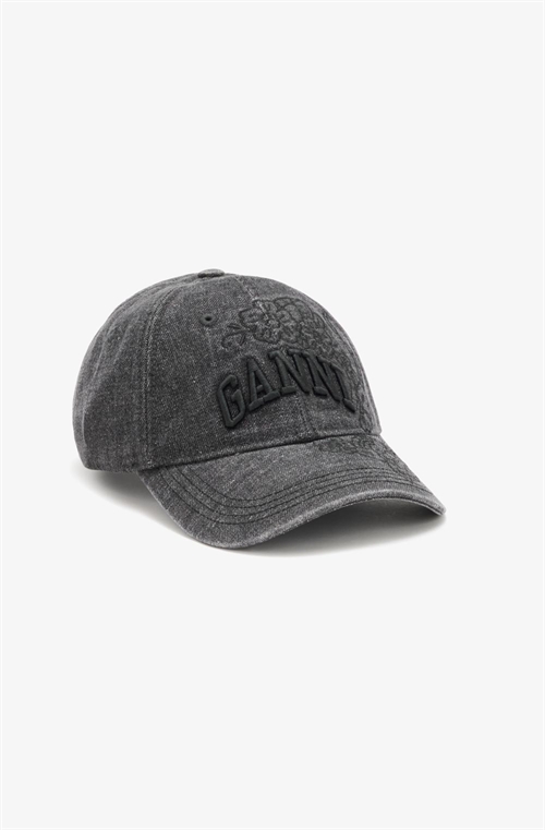 GANNI B3020214 CAP I BRODERET DENIM BLACK WASHED