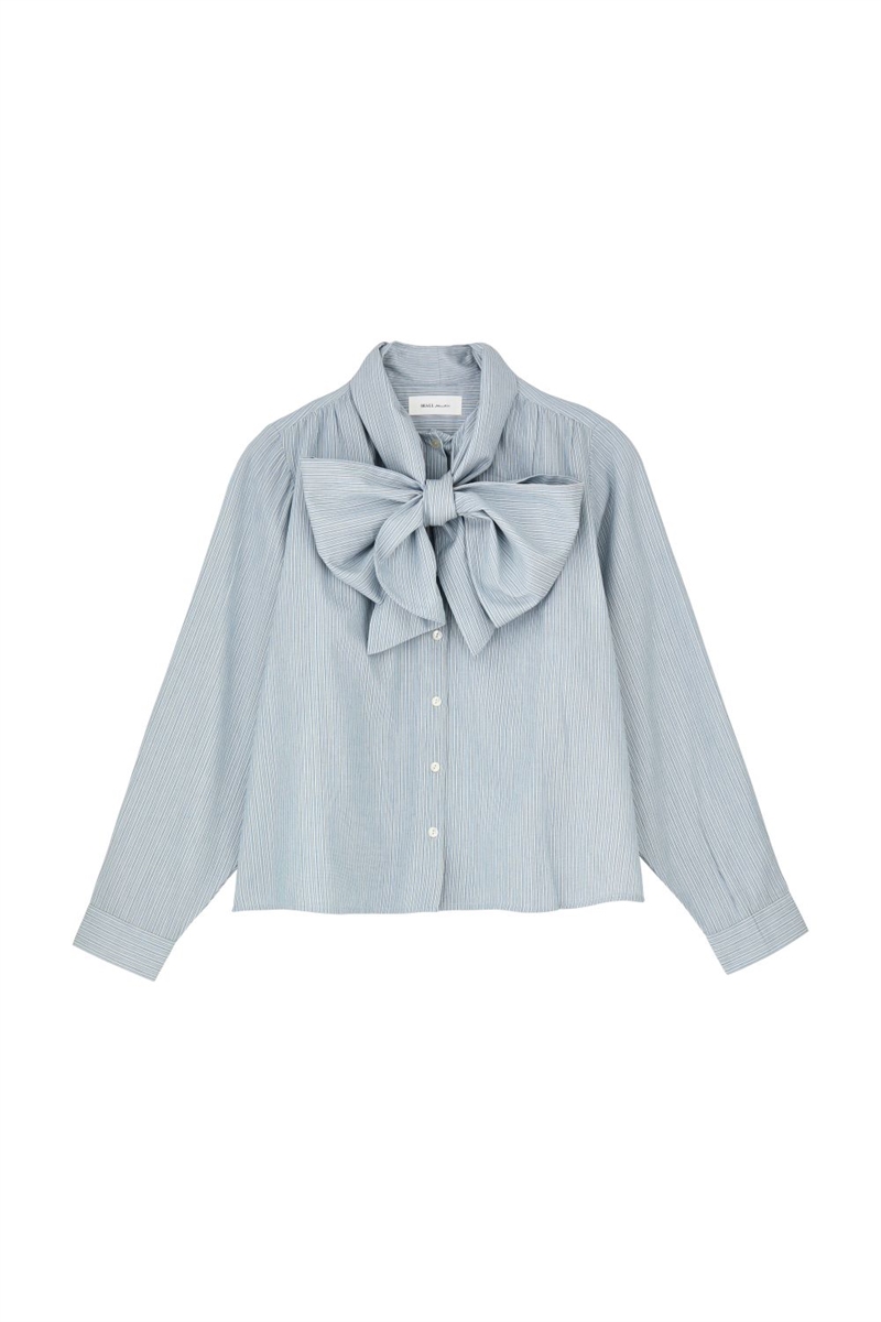 SKALL STUDIO DALIA BOW SHIRT TINY BLUE STRIPE