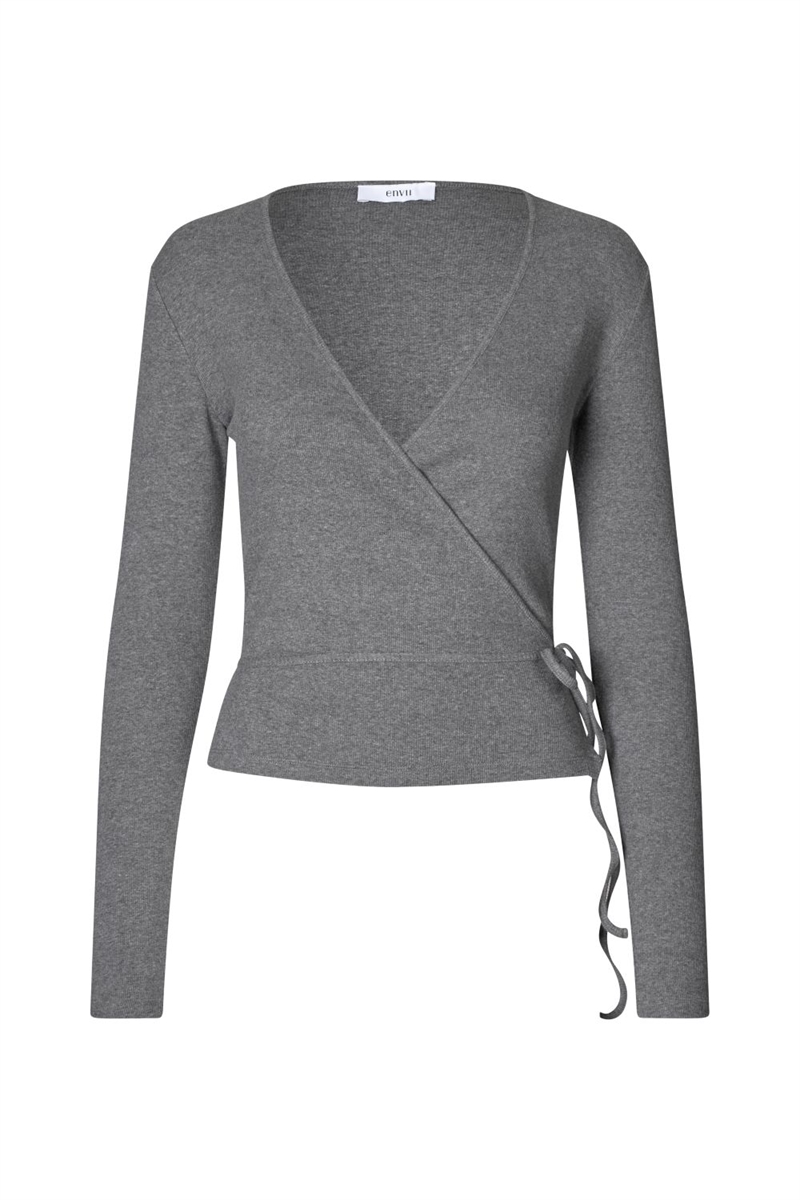 ENALLY LS WRAP TEE DARK GREY MEL