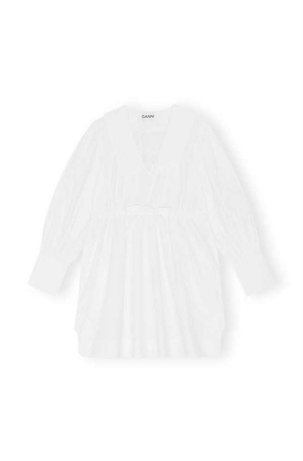 GANNI V-NECK MINI DRESS BRIGHT WHITE