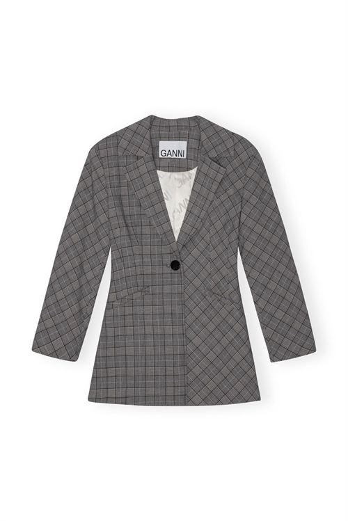 GANNI CHECKED FITTED BLAZER FROST GRAY
