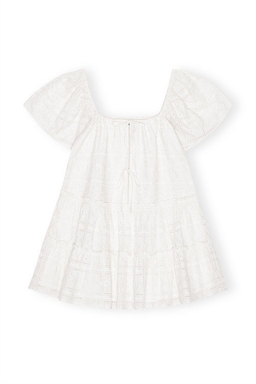 GANNI BRODERIE ANGLAISE LAYER DRESS EGRET