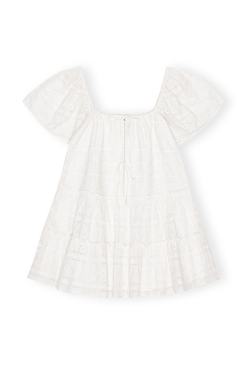 GANNI F9332 BRODERIE ANGLAISE LAYER DRESS EGRET